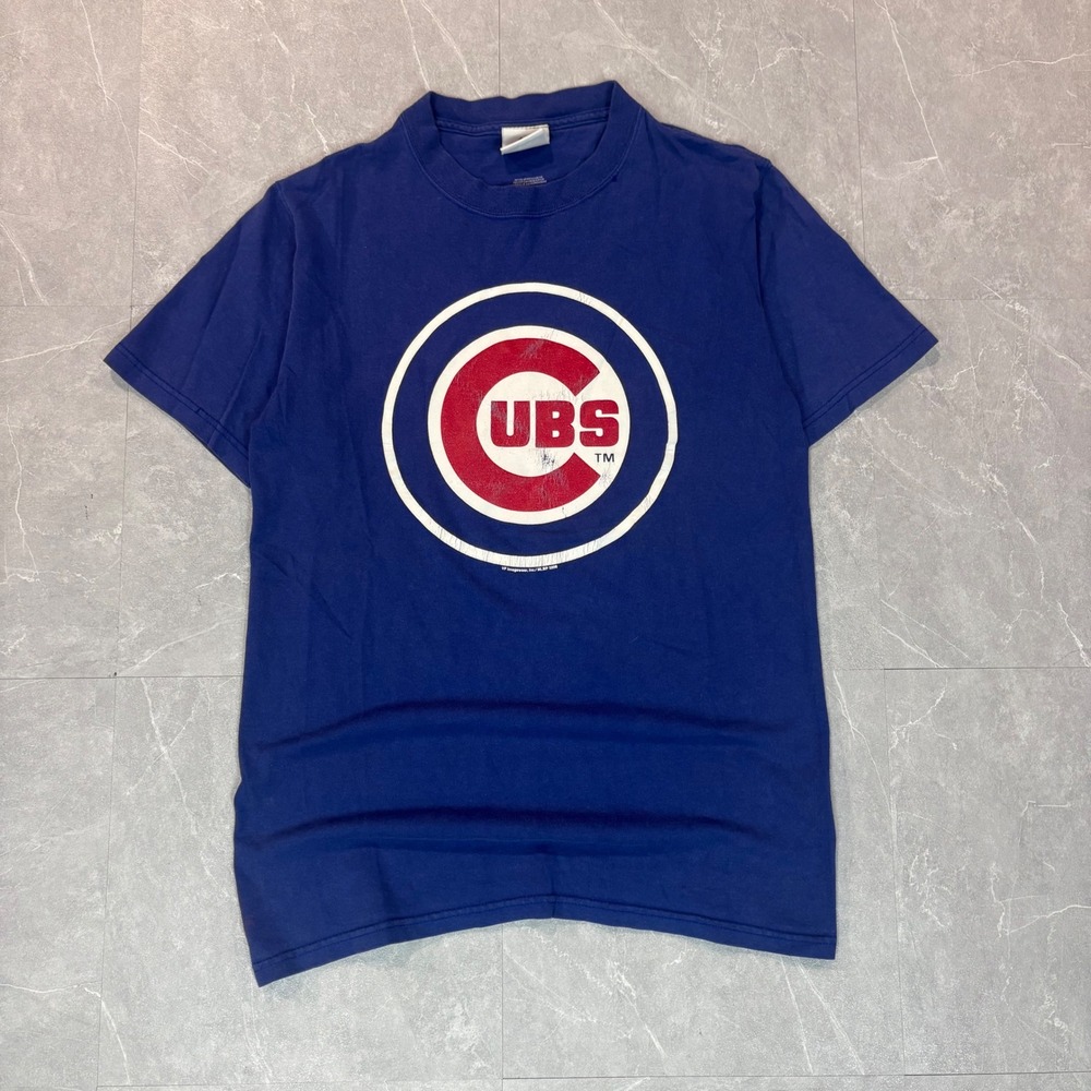 Majestic Chicago Cubs T Shirt Mens Small Blue 2008 MLB Baseball Graphic Tee